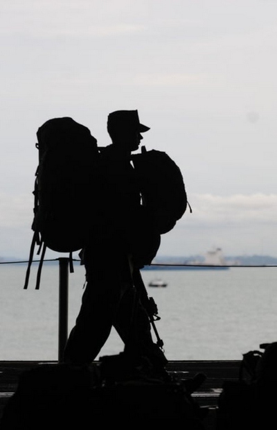 Silhouette soldier walking